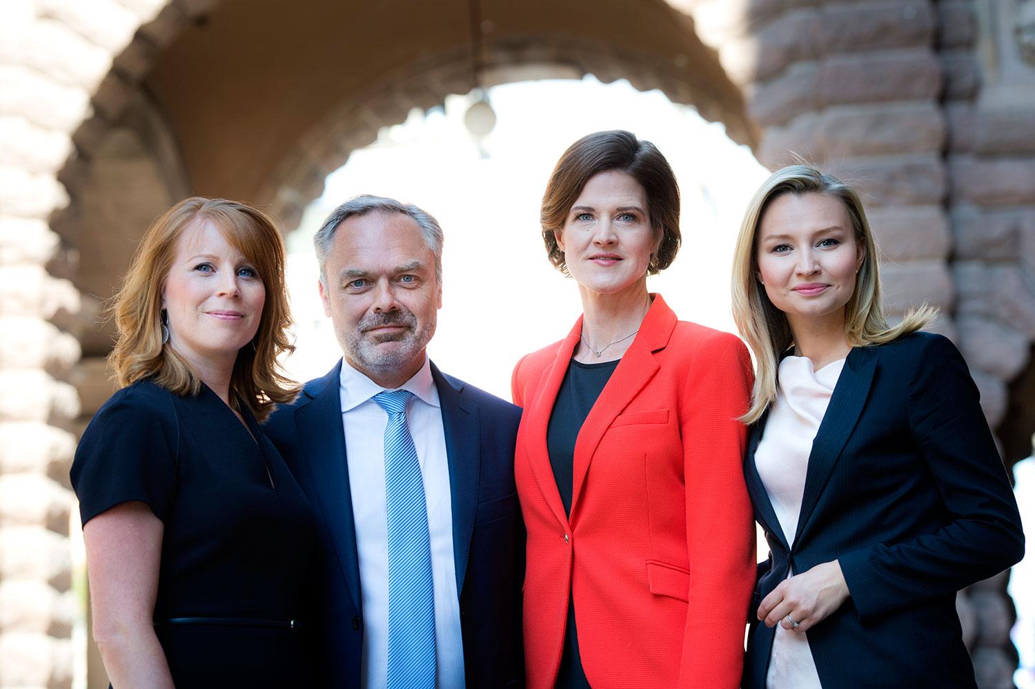 Alliansens partiledare: Annie Lööf (C), Jan Björklund (L), Anna Kinberg Batra (M) och Ebba Busch Thor (KD).