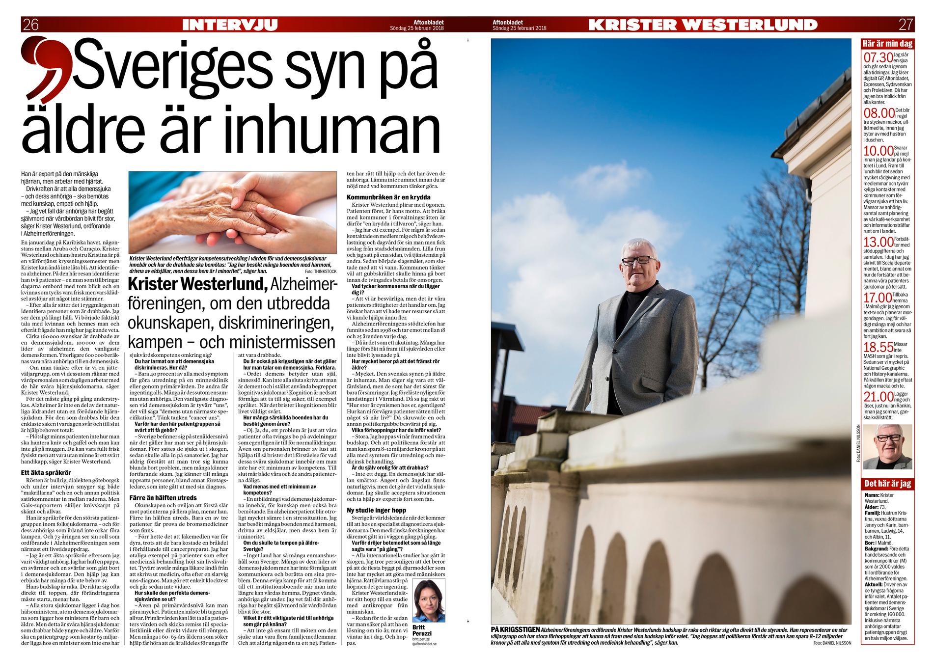 En intervju med Krister Westerlund i Aftonbladet den 25 februari 2018. 