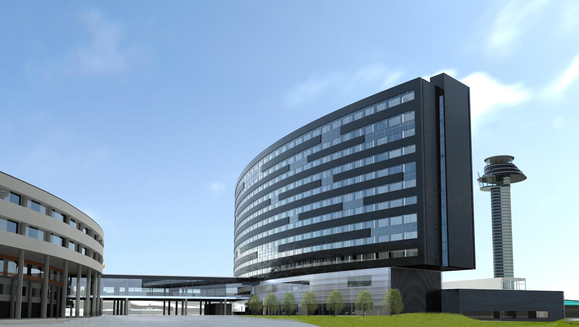CLARION HOTEL ARLANDA Öppnar november 2012. Det 14 våningar höga hotellet får 414 rum och byggs i anslutning till Sky City på Arlanda flygplats.