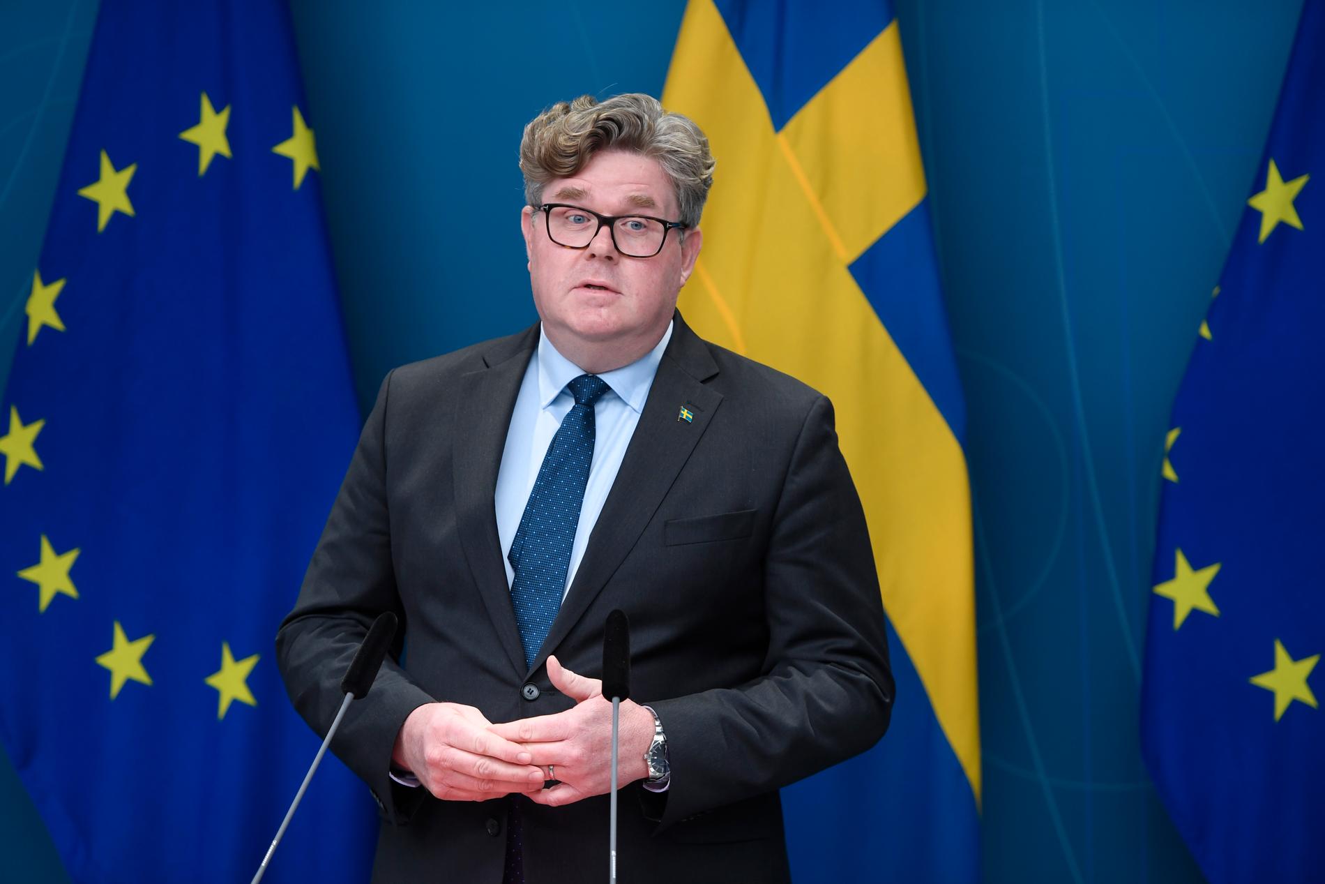 Justitieminister Gunnar Strömmer (M) har pressträff i regeringskansliet.