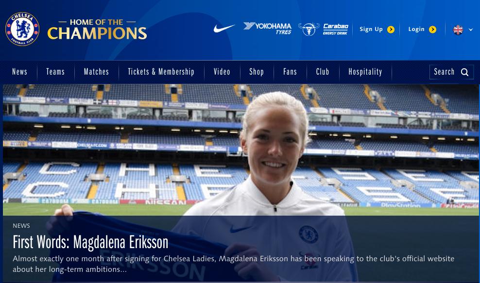 Magdalena Eriksson presenterad på Chelseas hemsida. 