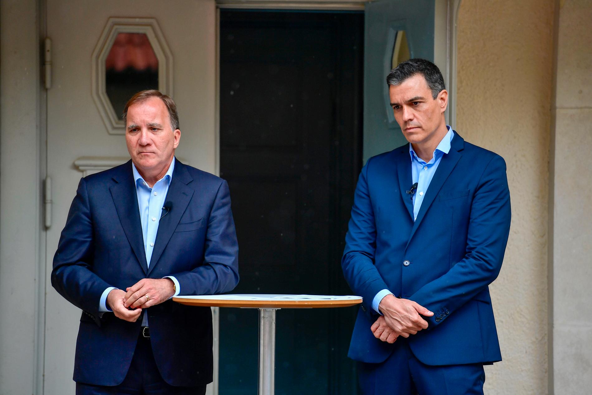 Både Stefan Löfven och Spaniens premiärminister Pedro Sánchez har skrivit under en artikel som publicerats i Washington Post. Bild från onsdagen, då de båda möttes i Stockholm.