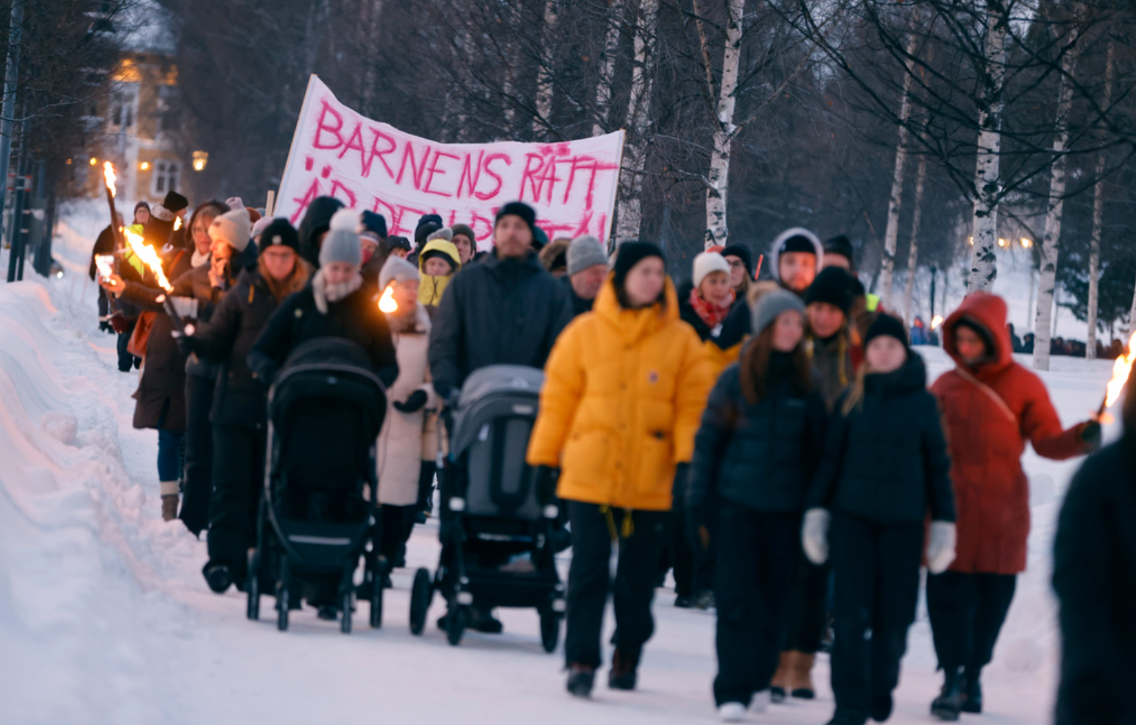 På söndagen samlades hundratals människor för en ljusmanifestation Luleå. Fackeltåg gick från socialförvaltningen till Luleå tingsrätt. Även i andra kommuner, exempelvis Linköping och Kalix, ordnades fackeltåg till Tintins minne och för barnens rätt. 