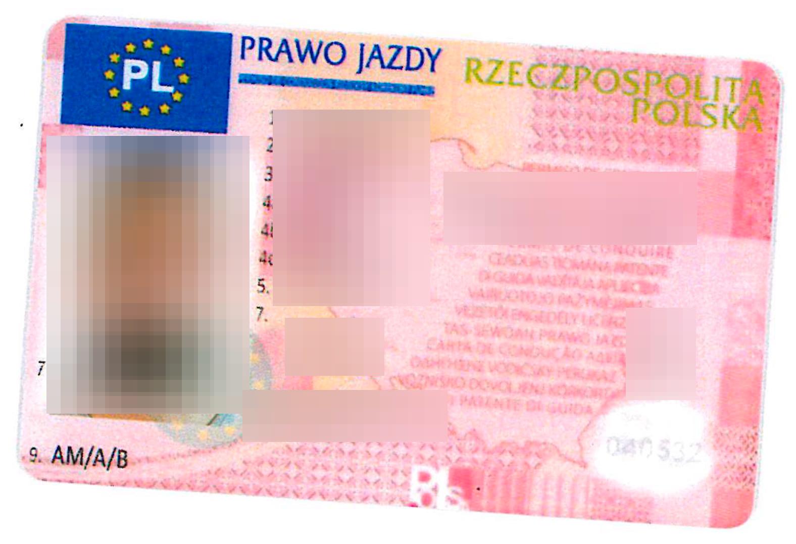 ...och ett falskt körkort från Polen.