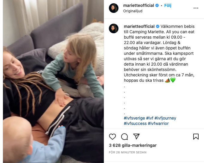 Mariette avslöjade graviditeten på Instagram.