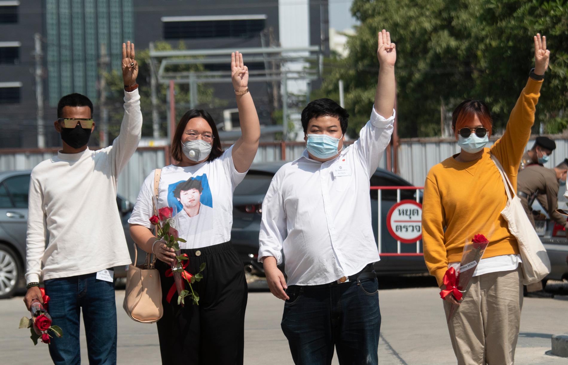 Demonstranter i Bangkok. Längst till höger i bild syns Benji Apan.