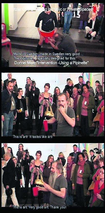 Konstnären Dorinel Marc smakar på urin i dvd-verket "Intervention using a Pipinette" 2007.