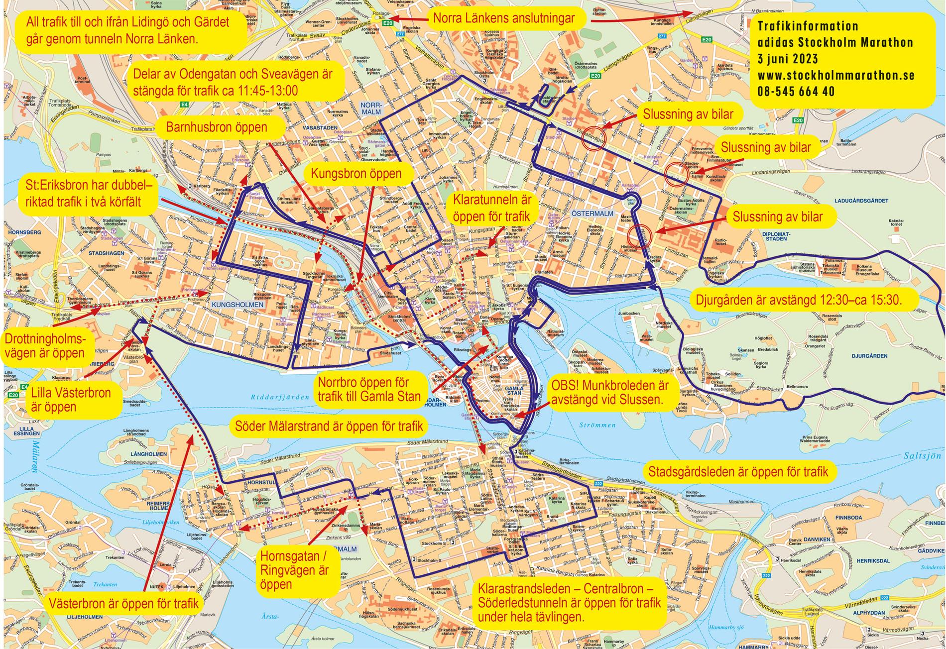 Trafikinfo under Stockholm Marathon 2023