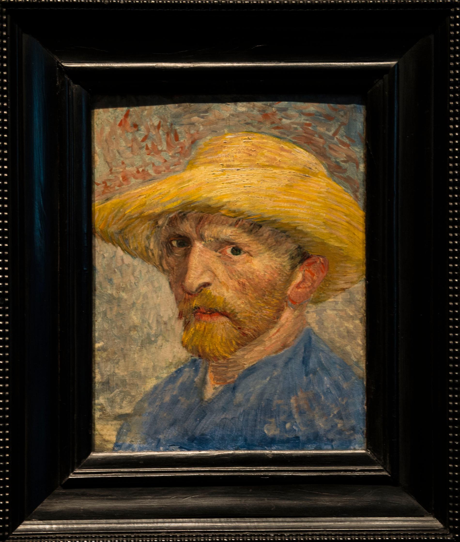 "Självporträtt i ståhatt" från 1887 av Vincent van Gogh, konstnär Nederländerna.