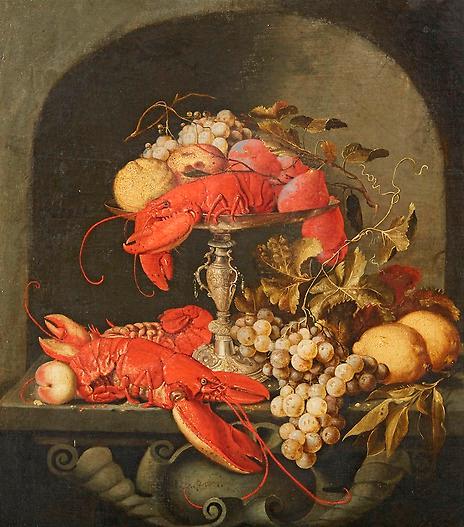 Stilleben med hummer och frukt från 1646 av Jan Davidszoon de Heem. 