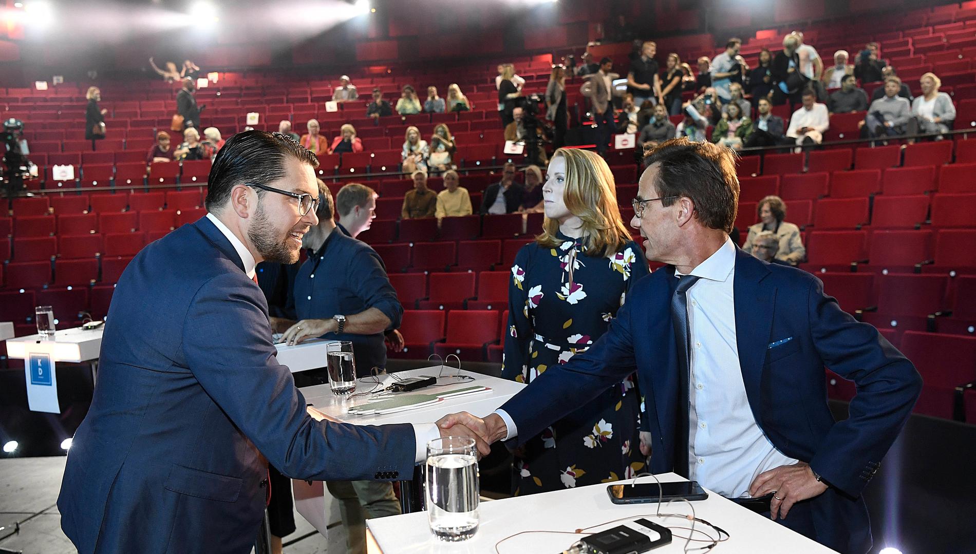 Åkessson och Kristersson efter Aftonbladets valdebatt 2018.