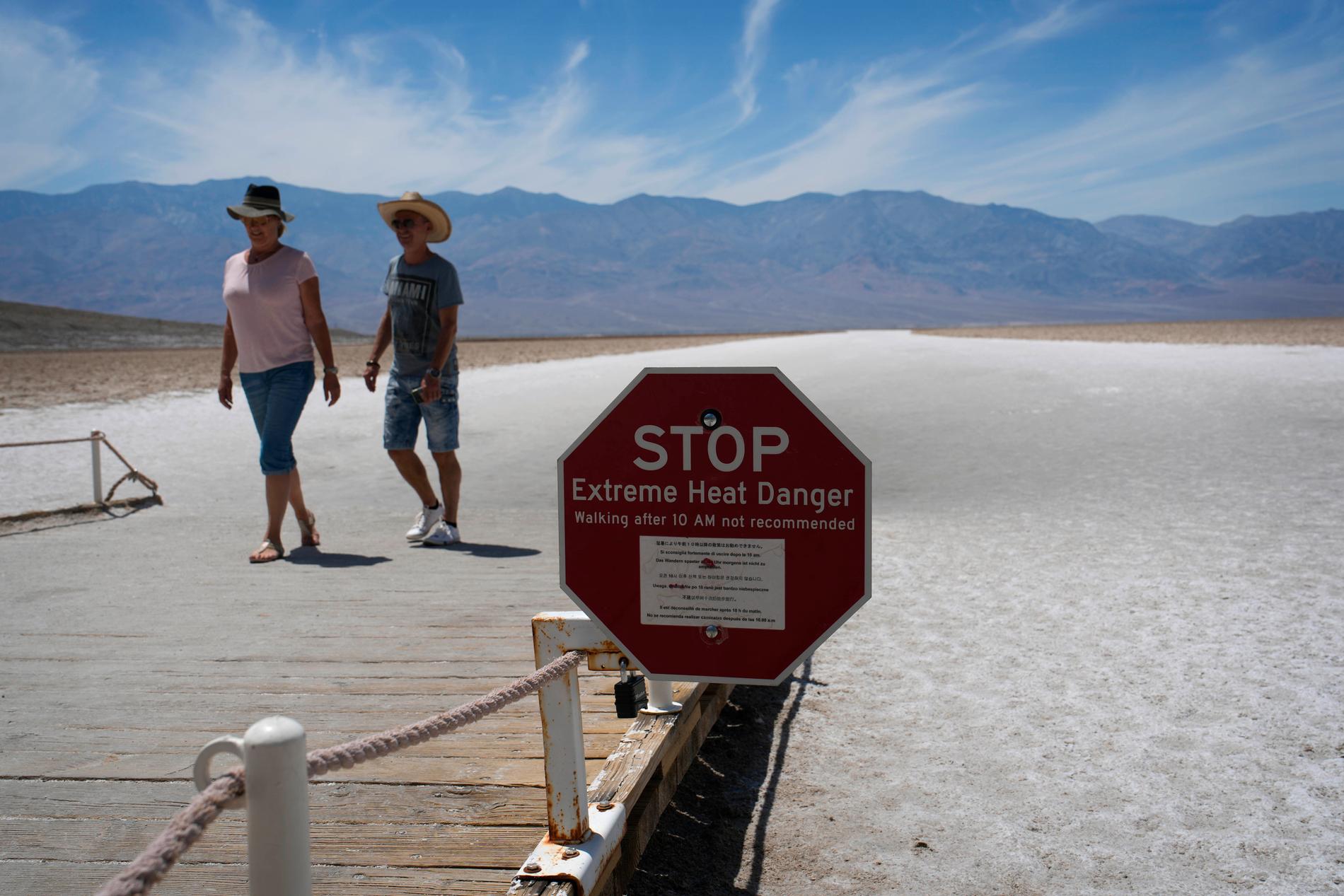 Death valley i Kalifornien 16 juli förra året. Här kollapsade och dog en vandrare i värmeböljan.