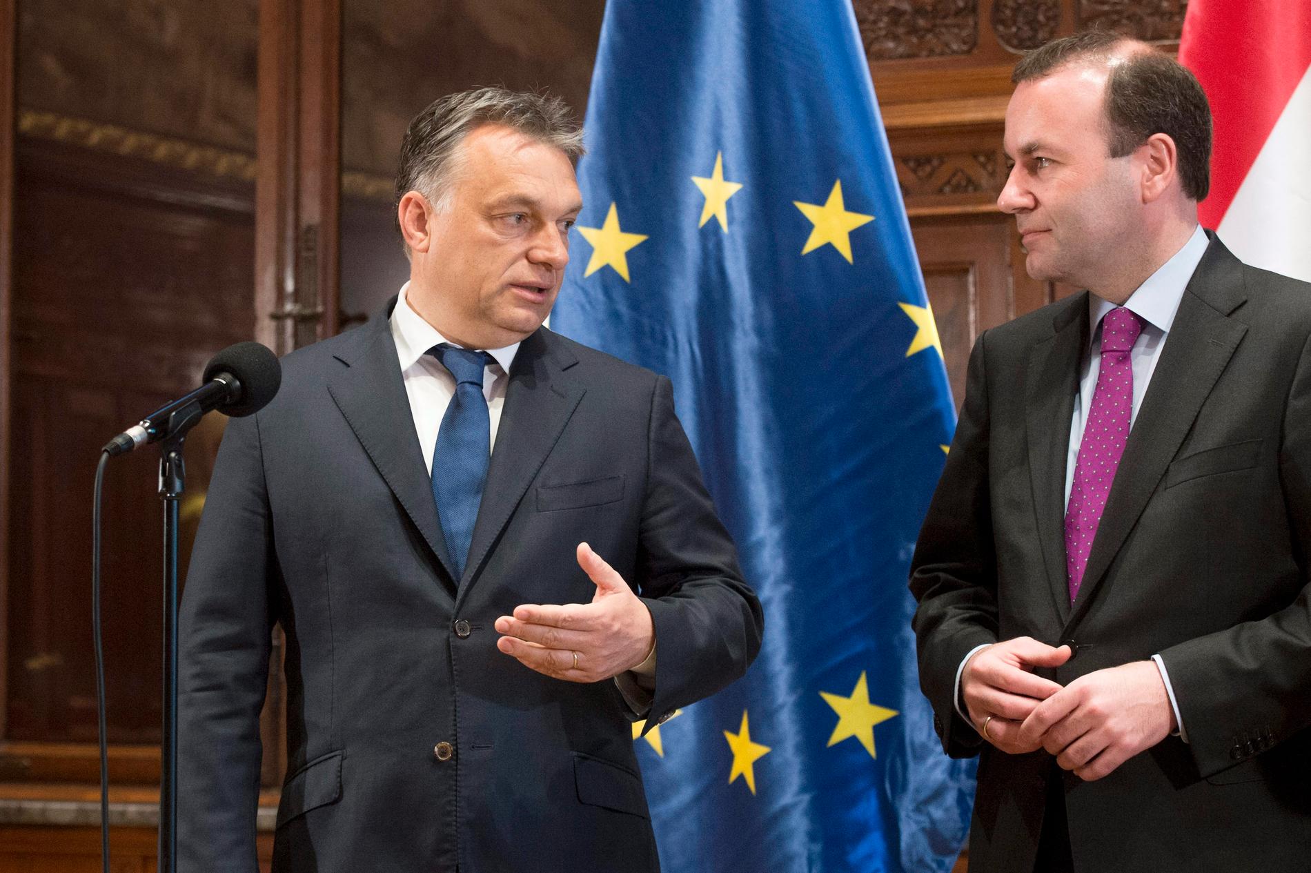 Manfred Weber (till höger) tillsammans med Ungerns premiärminister Viktor Orbán. Arkivbild.