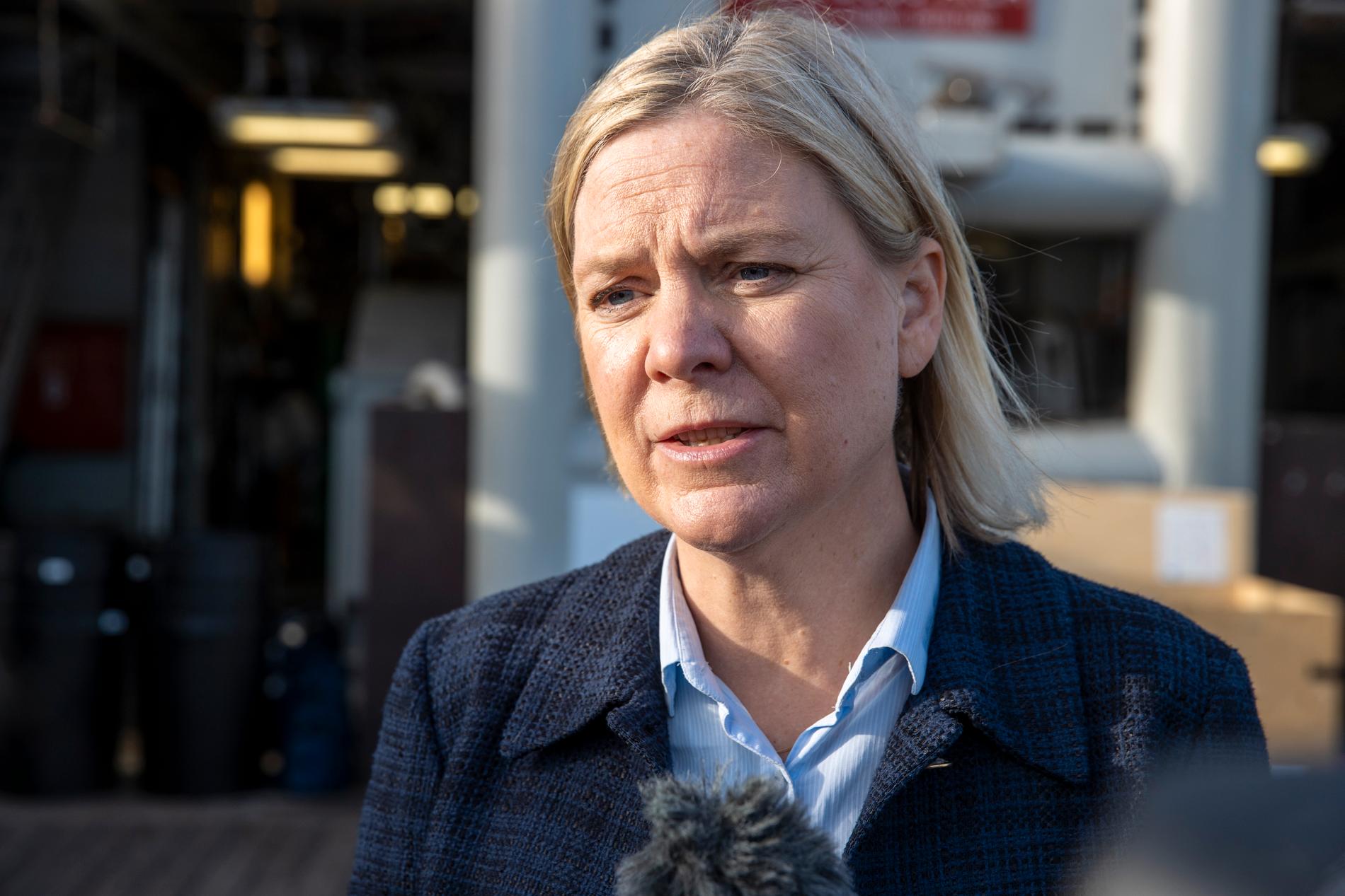 Avgående statsminister Magdalena Andersson på besök i Karlskrona under måndagen.