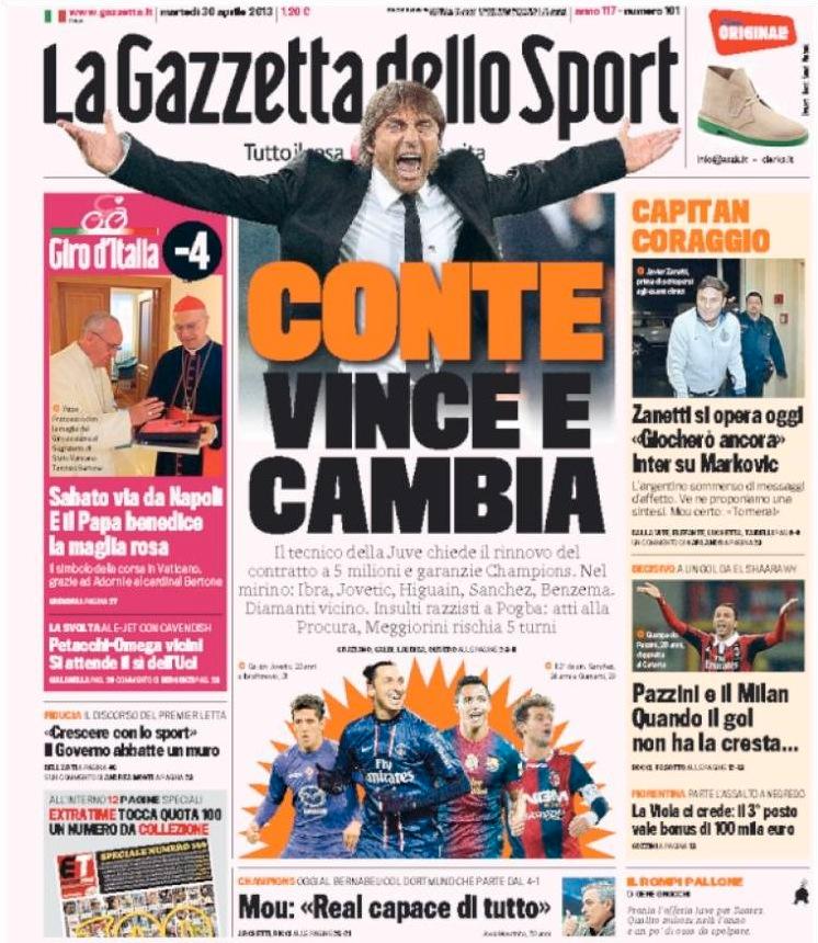 Ibrahimovic är ett hett ämne i dagens italienska tidningar. Här är La Gazzetta dello Sport idag.
