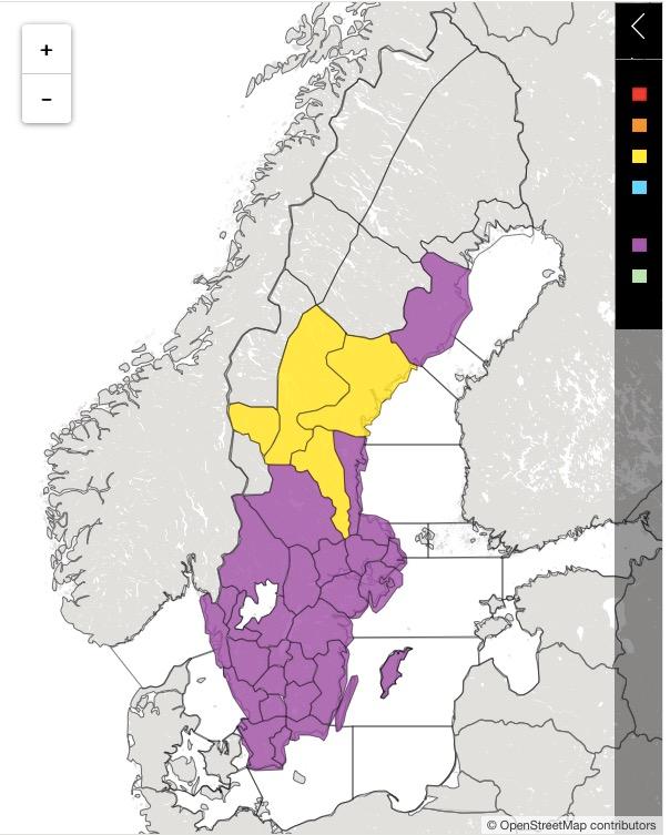 Gräsbrandsrisken i Sverige under onsdagen.