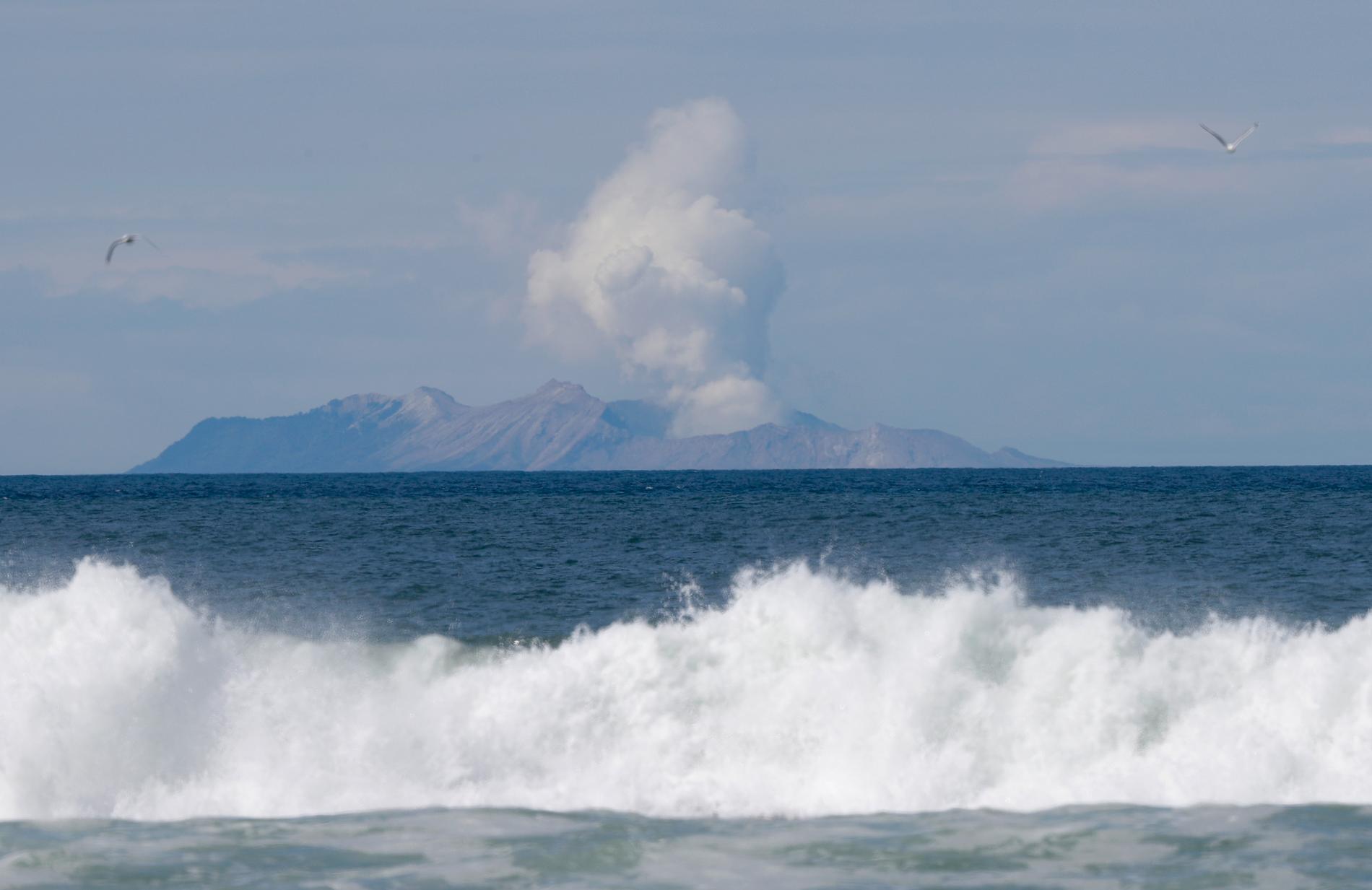 Rök stiger upp från vulkanön White Island i Nya Zeeland, några dagar efter det ödesdigra utbrottet i december 2019.