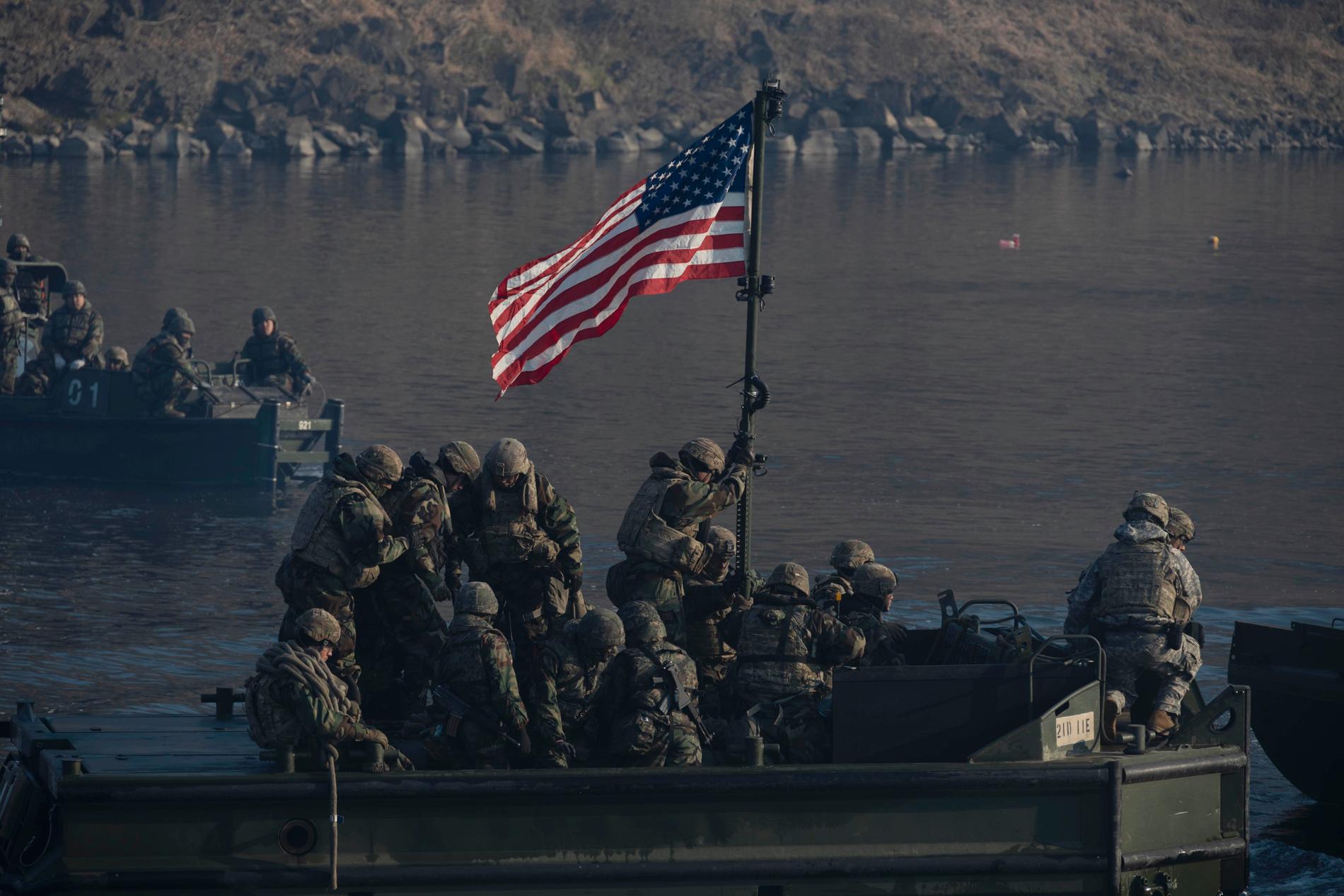 Amerikanska soldater vid en militärövning i Sydkorea i mars 2024.