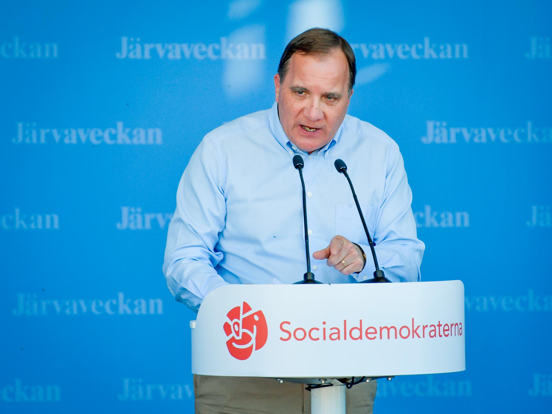 Statsminister Stefan Löfven (S) avslutar årets Järvavecka, i år digital. Här på en bild när han talade på veckan 2019. Arkivbild.