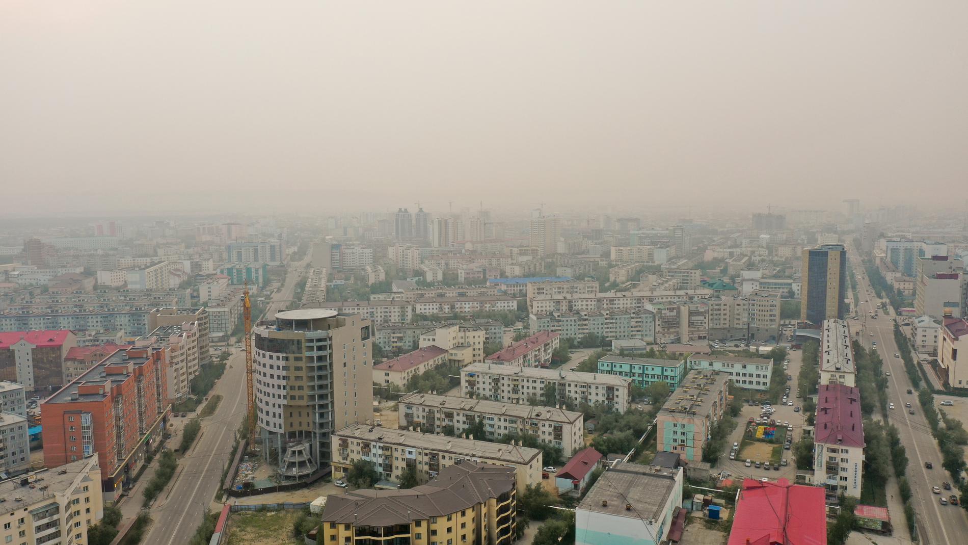 Dis från bränderna över republikhuvudstaden Jakutsk.