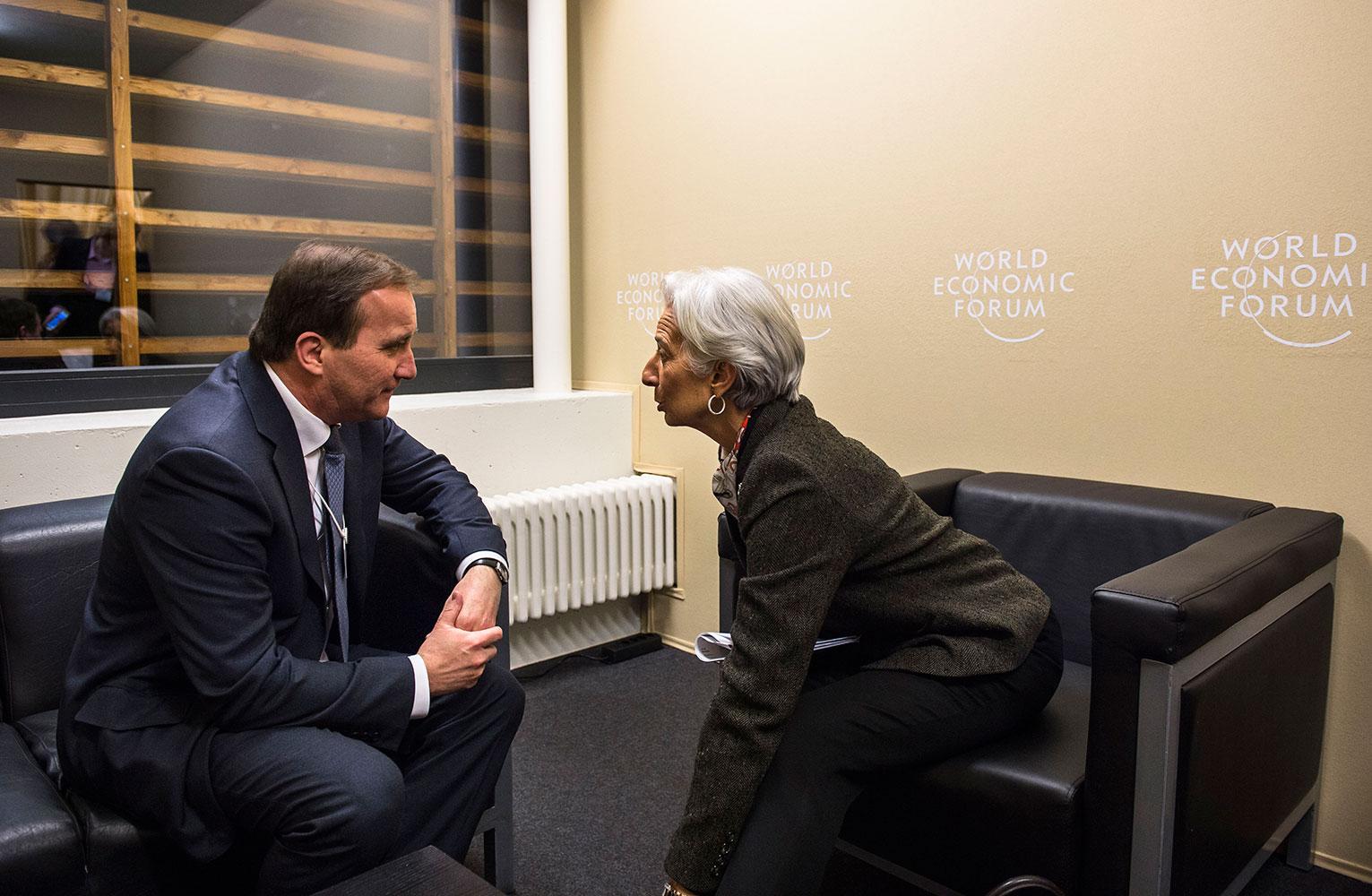 Stefan Löfven och Christine Lagarde, chef för IMF.