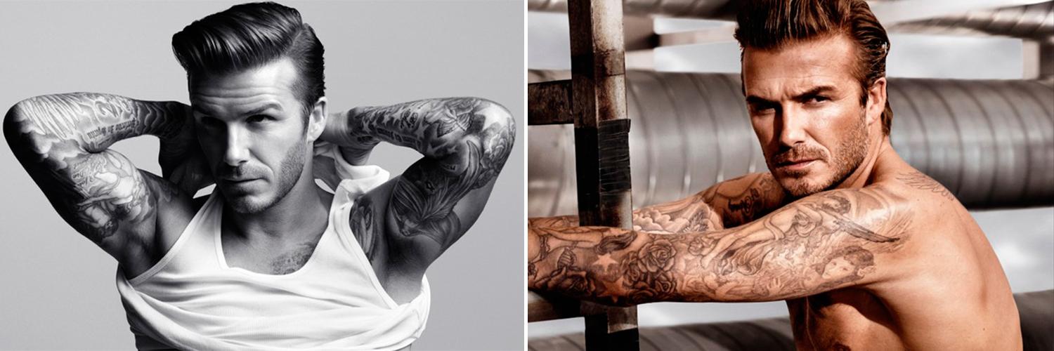 David Beckham visade upp sina feta armtatueringar i en reklamkampanj för klädjätten H&M.