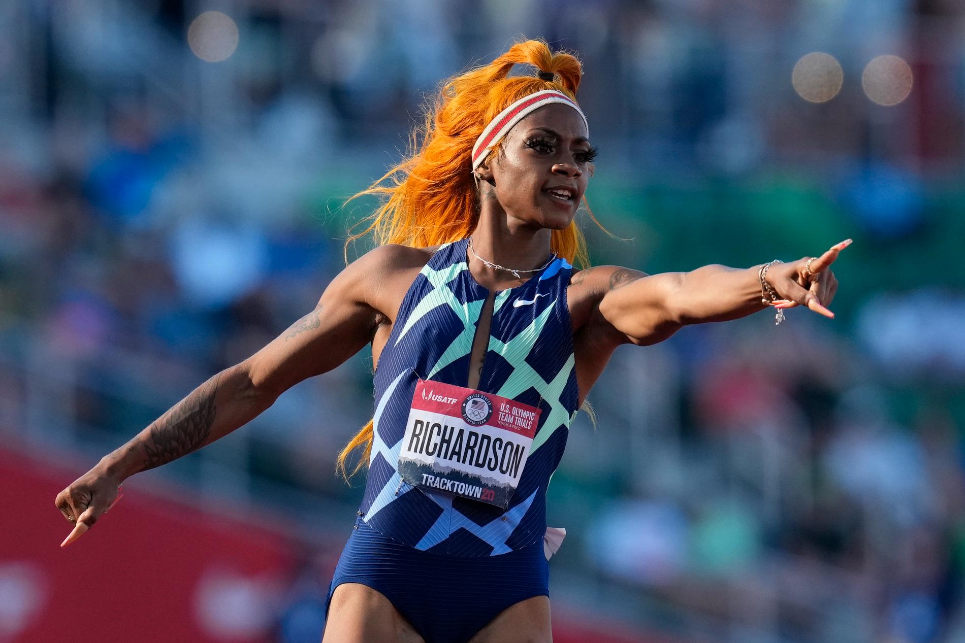 Sha'Carri Richardson under den amerikanska OS-uttagningen i slutet av juni, då hon testade positivt för cannabis.