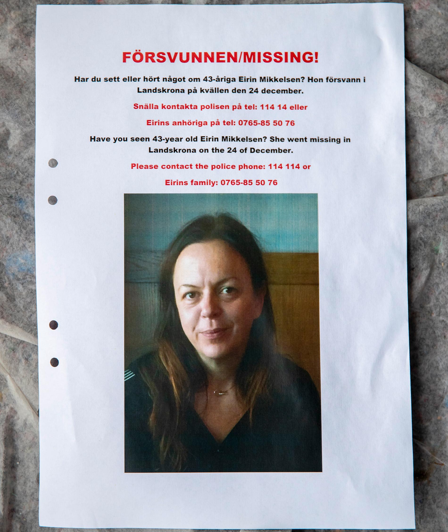 43-åriga Eirin försvann julen 2019 i Landskrona.