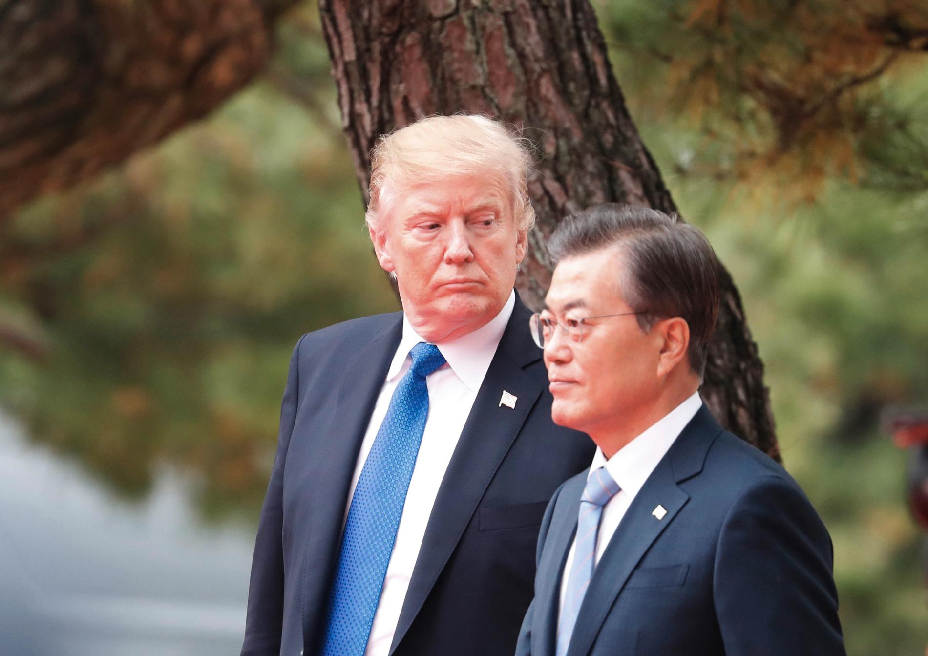 USA:s president Donald Trump och Sydkoreas president Moon Jae-In under ett möte i Seoul i november i fjol.