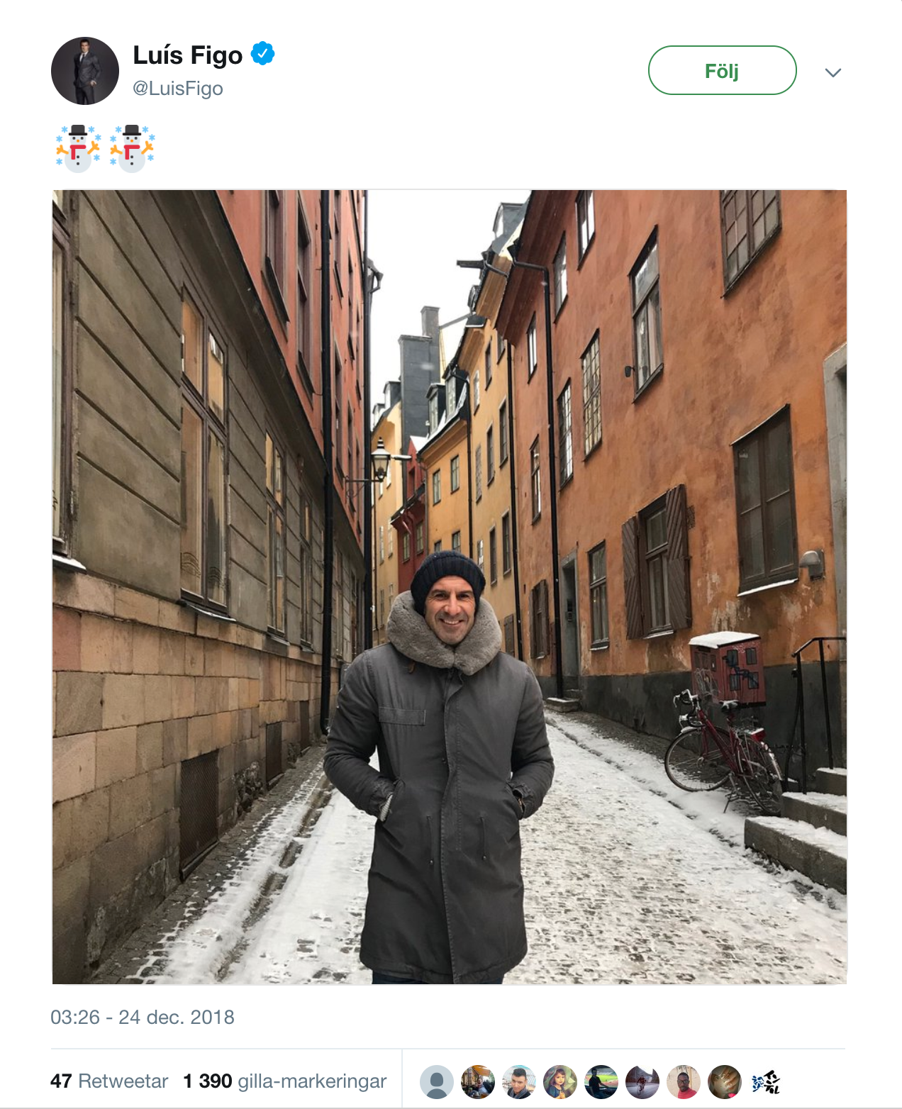 Luis Figo, vars fru är svensk, firade julen i Stockholm.