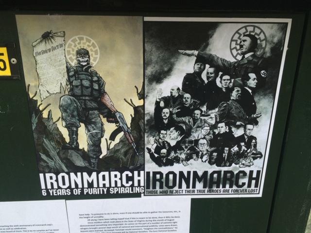 Reklamaffisch för ”Iron March” uppsatt på elskåp på Kungsholmen i Stockholm 2017.