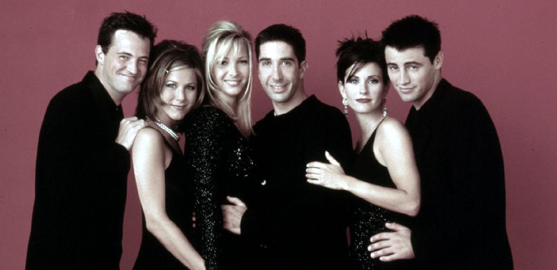 Gänget från ”Vänner”, 1997. Courteney Cox andra till höger. 