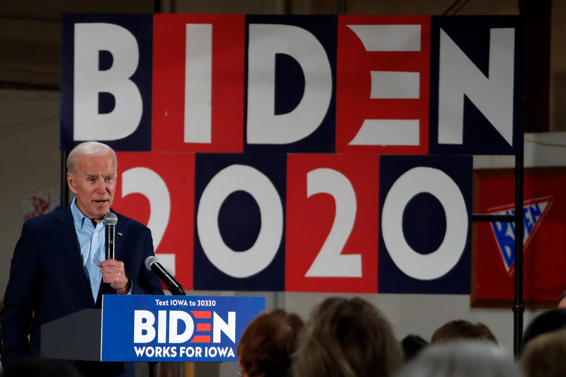 Den tidigare vicepresidenten Joe Biden talar i Marshalltown i Iowa.