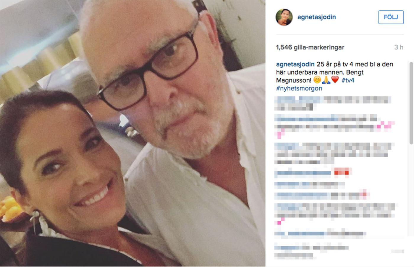Agneta Sjödin hyllade sin kollega på Instagram.
