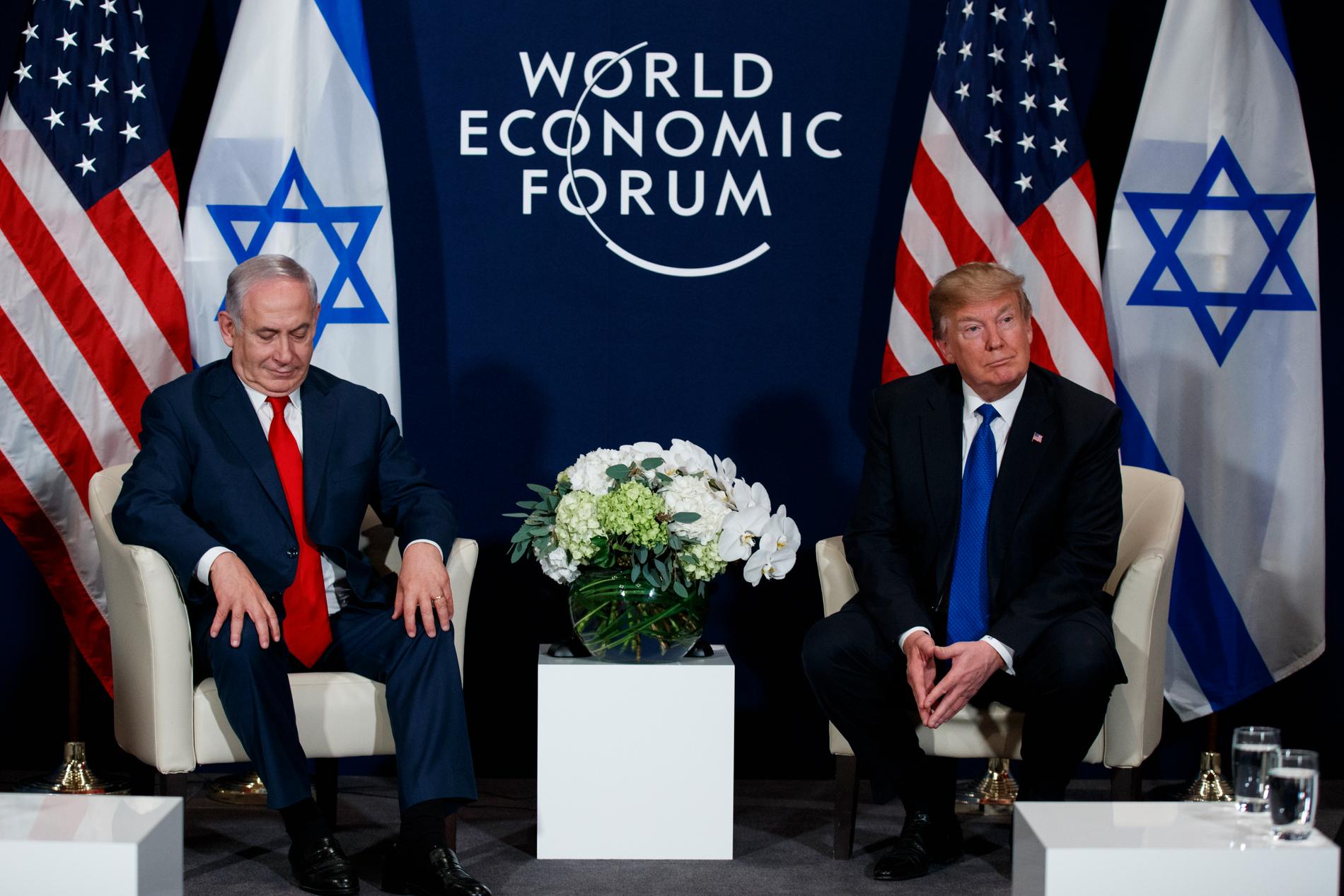 USA:s president Donald Trump och Israels premiärminister Benjamin Netanyahu vid Världsekonomiskt forum i Davos i Schweiz.