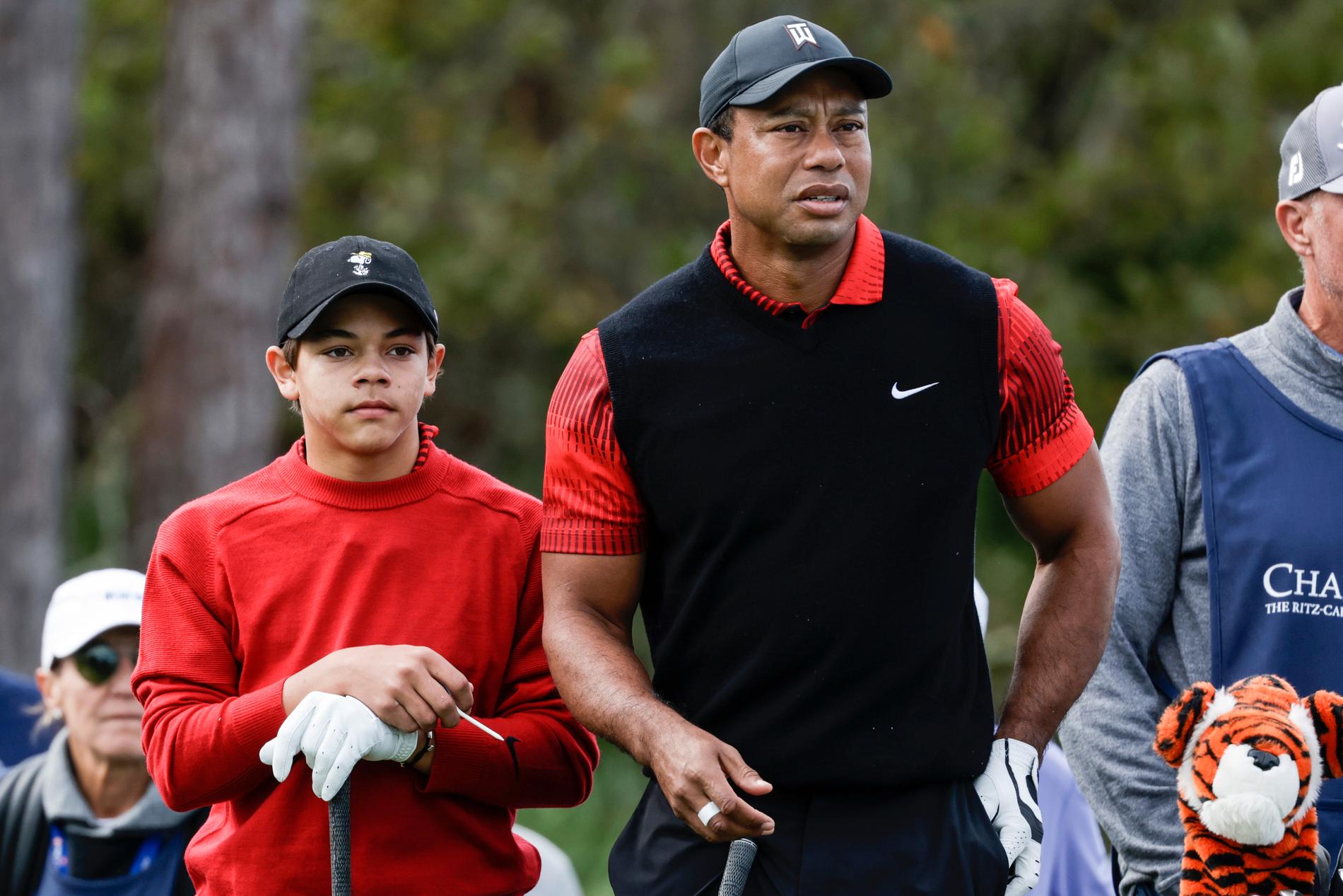 Tiger Woods tillsammans med sonen Charlie.