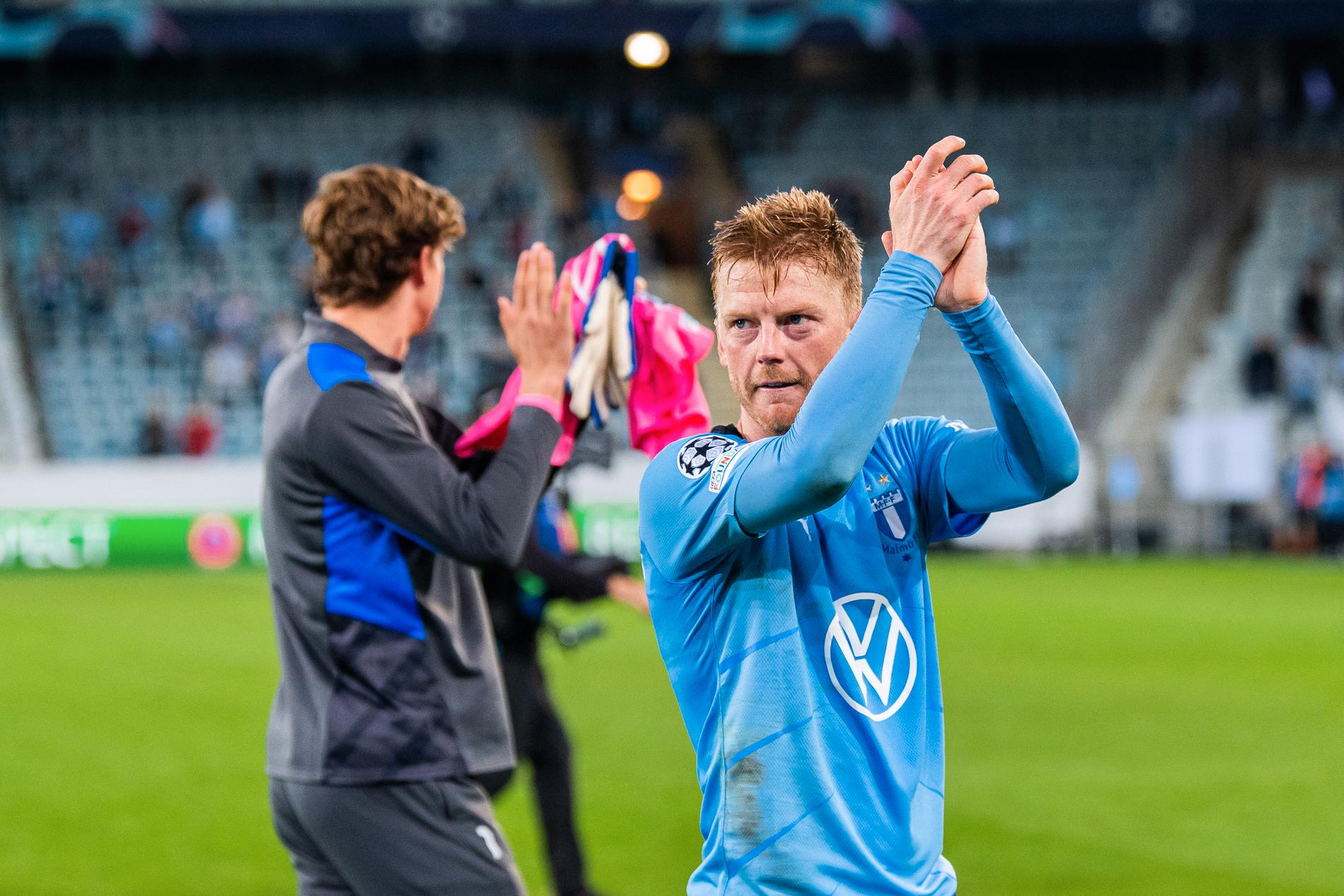 Anders Christiansen firar Malmös seger mot Ludogorets i CL-kvalet.