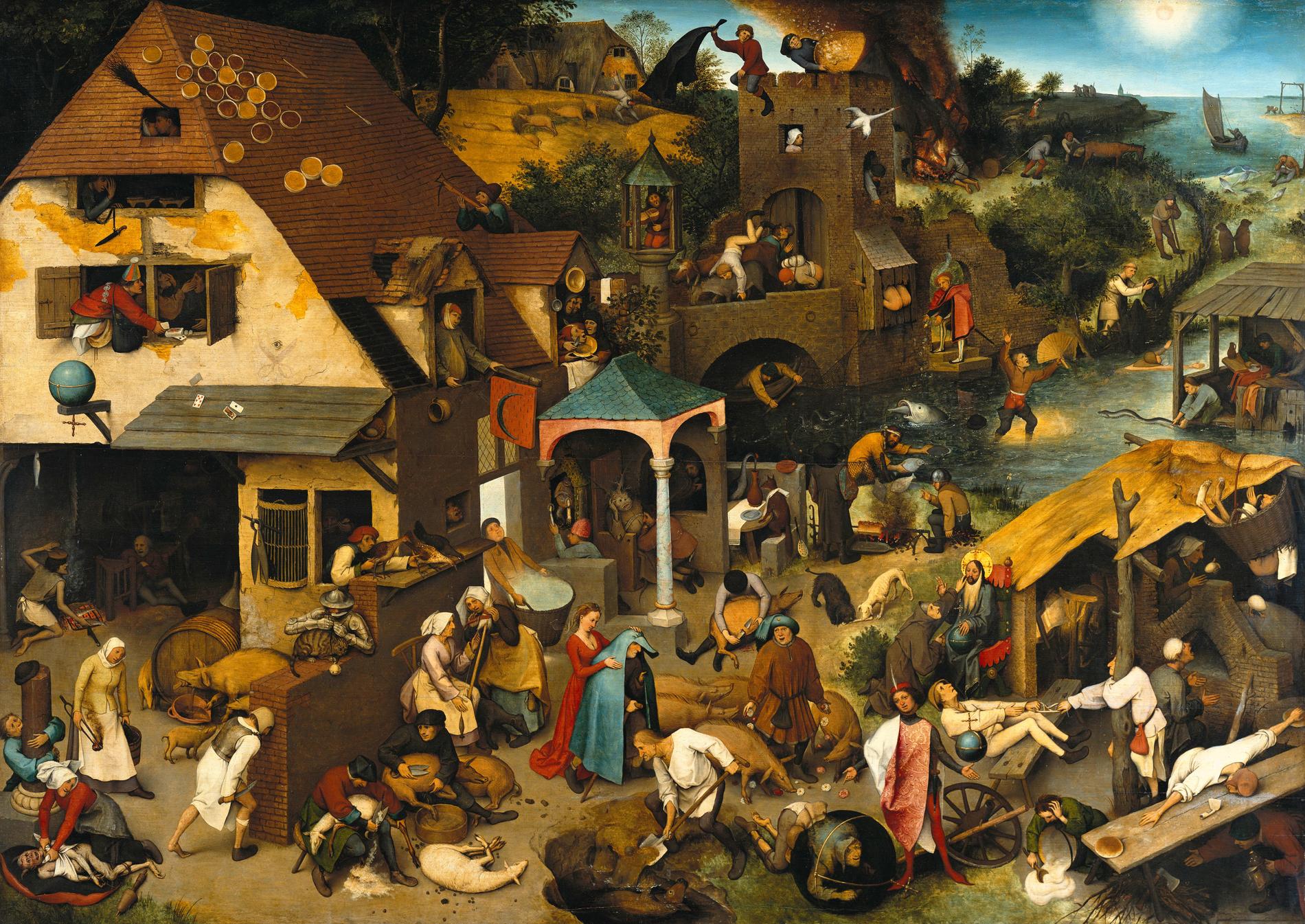 Livet i en liten bondby. Konstverket heter ”De nederländska ordspråken”, 1559