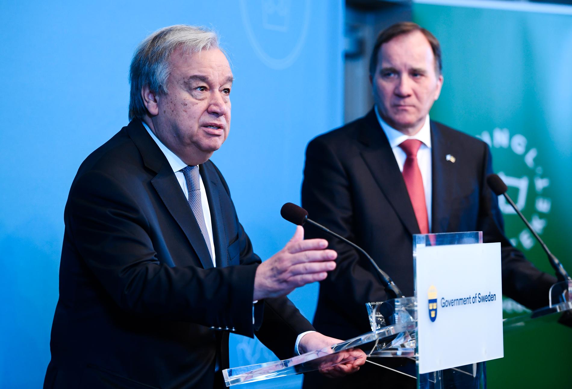 FN:s generalsekreterare António Guterres tillsammans med statsminister Stefan Löfven (S). Arkivbild.