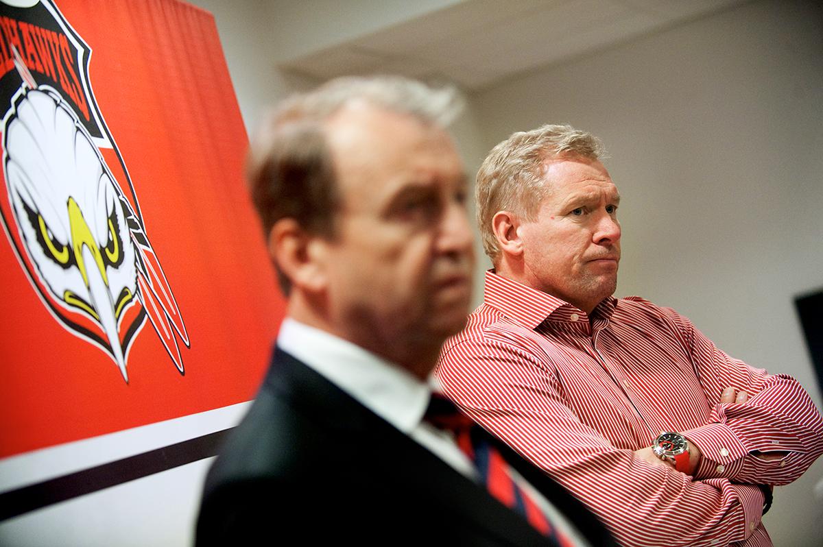 Styrelseordföranden Tommy Qvarfort och sportchefen Patrik Sylvegård. Foto: Bildbyrån.