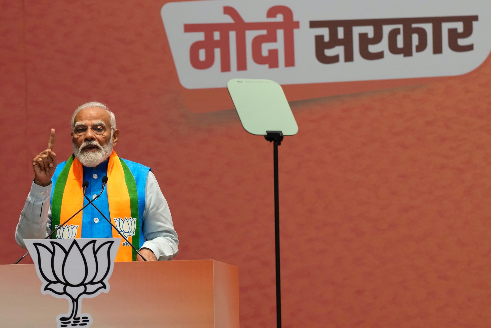 Narendra Modi. Bild tagen vid ett tidigare tal under valrörelsen.