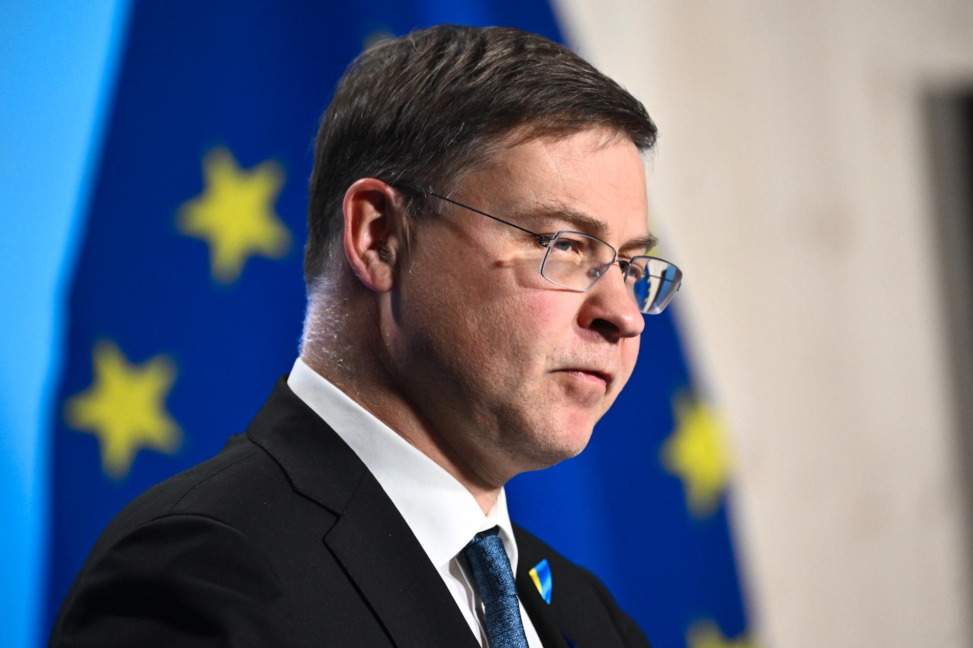 EU-kommissionären finansansvarige exekutive vice ordförande Valdis Dombrovskis. Arkivfoto.