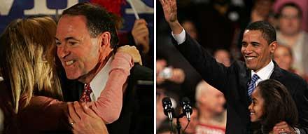 Mike Huckabee och Barack Obama vann valet i Iowa på torsdagsnatten.