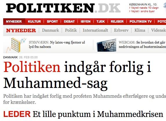 Danska tidningen Politikens nyhetssajt i dag.