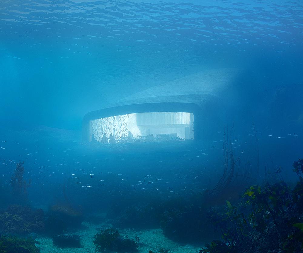 Undervattensrestaurangen får en marin prägel på fem meters djup.