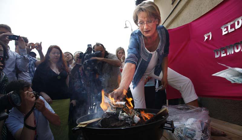 Gudrun Schyman och FI brände under Almedalsveckan i sommar upp 100 000 kronor i protest mot kvinnolönerna.