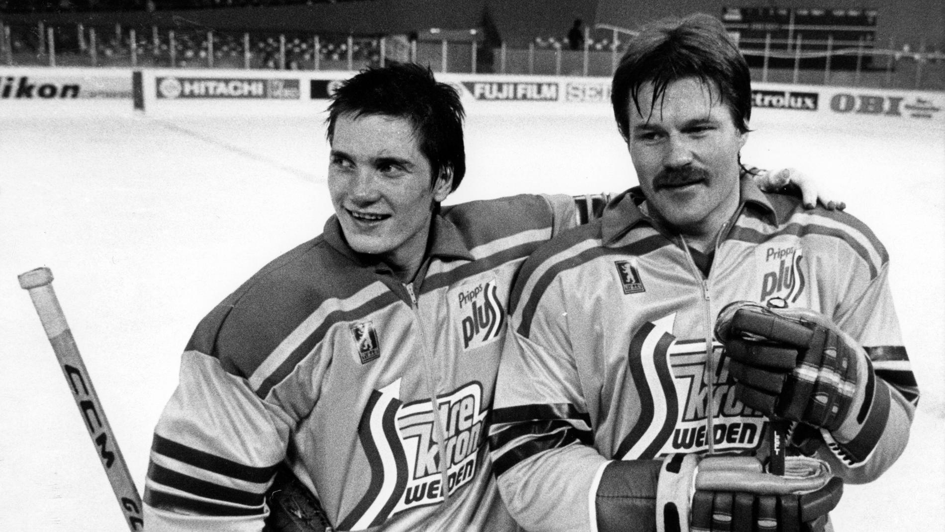Pelle och Tommy Mörth poserar under VM i Tyskland 1983.