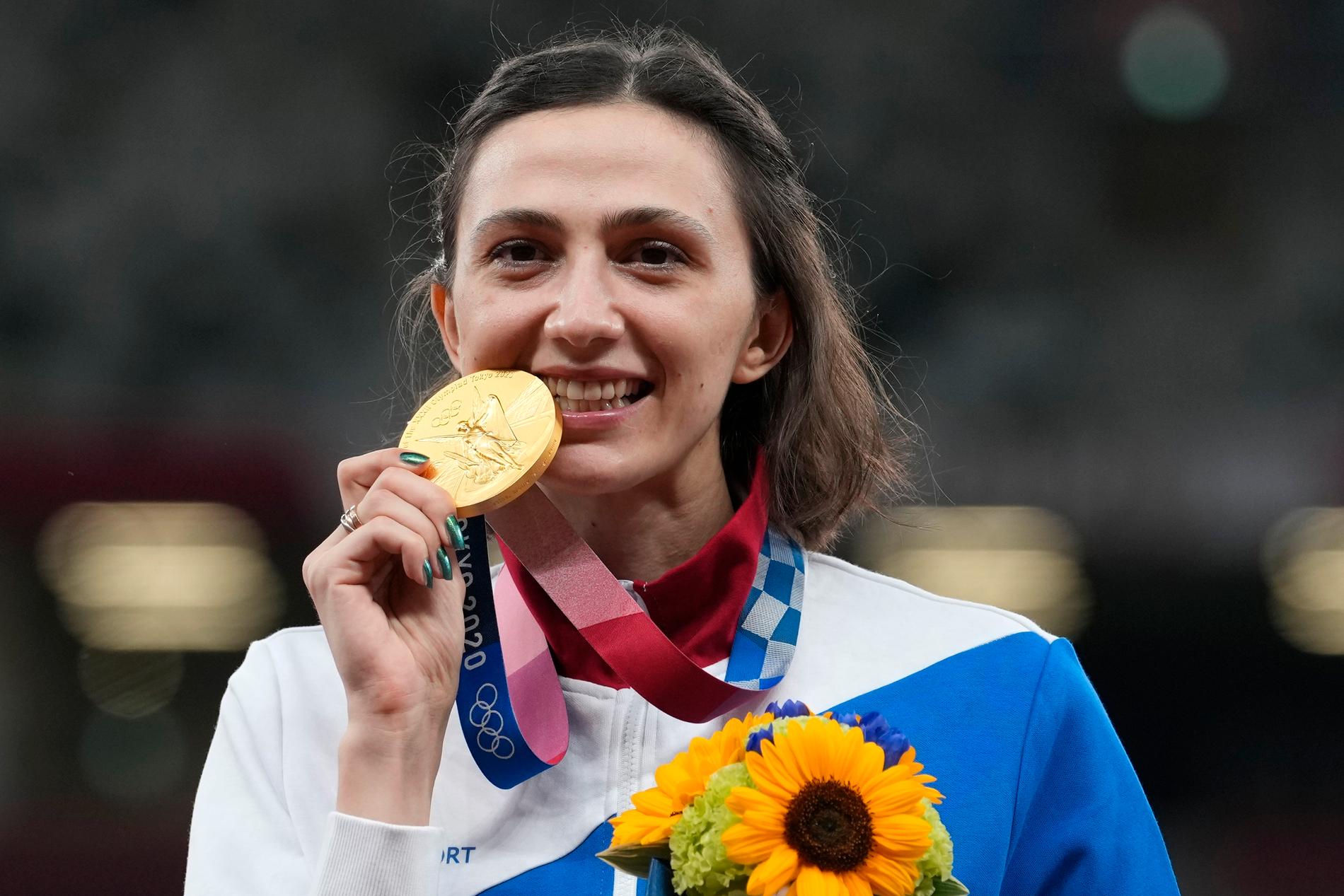 Ryska guldmedaljören i höjdhopp i Tokyo 2021, Marija Lasitskene. Om två år kanske hon får nöja sig med en rysk OS-liknande tävling.