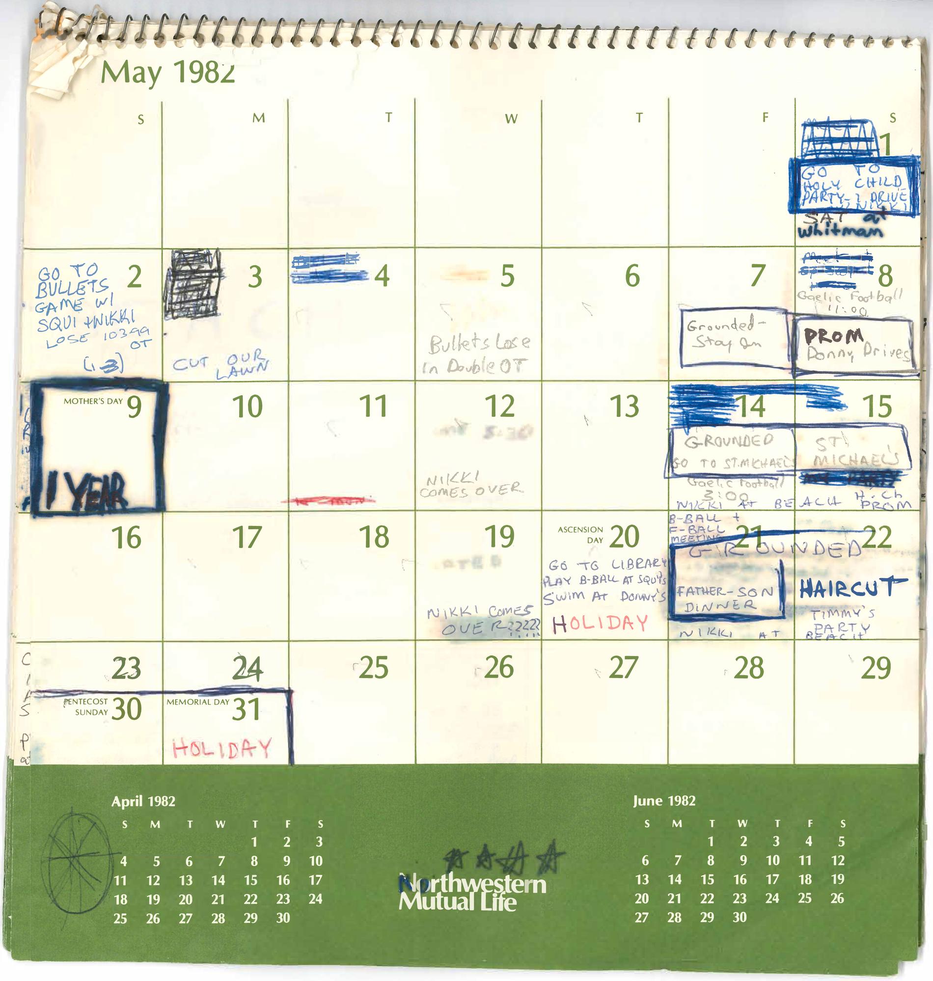Brett Kavanaughs kalender från sommaren 1982.