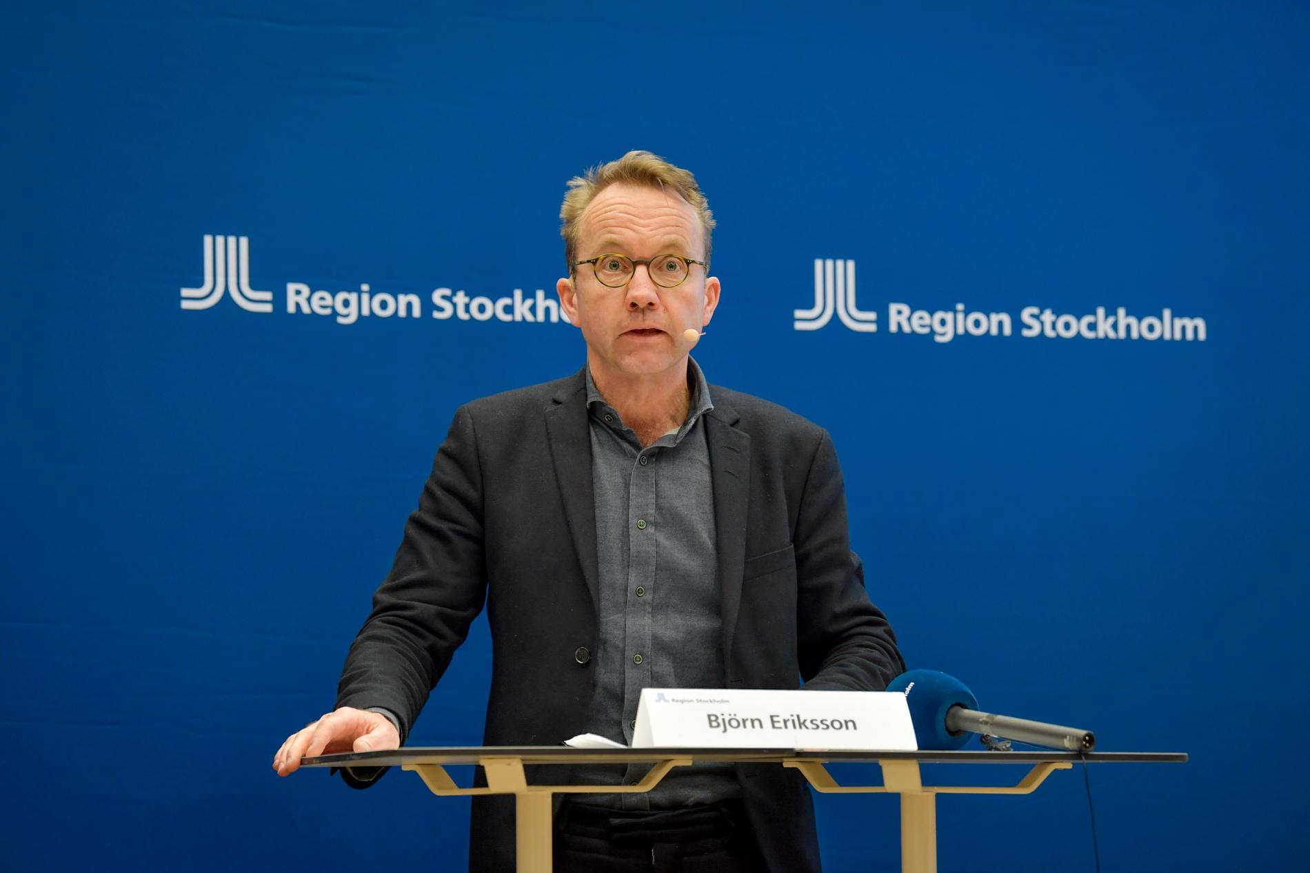 Björn Eriksson, hälso- och sjukvårdsdirektör i Region Stockholm, håller pressträff på onsdagen om läget angående coronaviruset, covid-19.